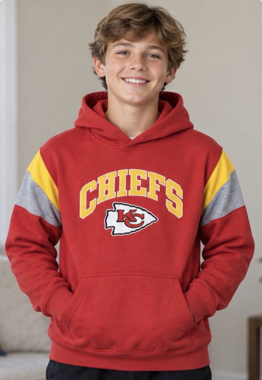 NFL Team Apparel Kansas City Chiefs Hoodie Youth L 14/16 Red Pullover Football